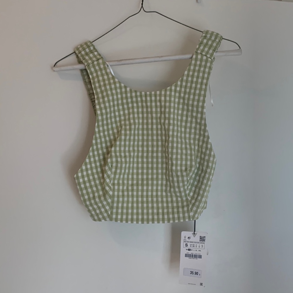 Zara Green and White Gingham Crop